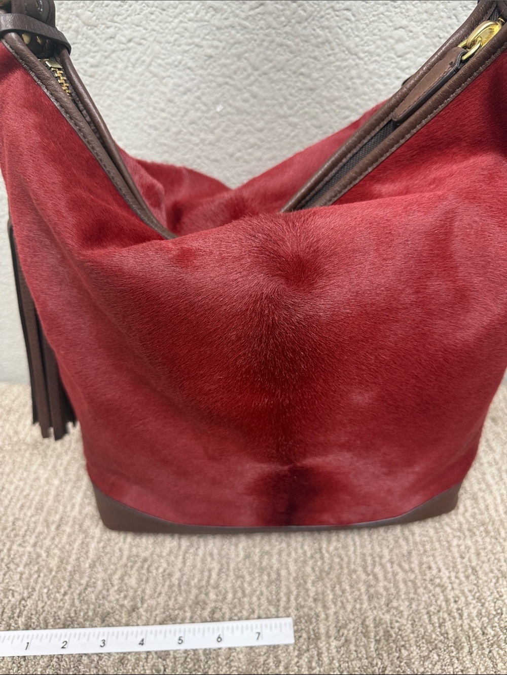 Coach Legacy Calf Hair Red Leather Hobo Bag with Brown Trim-NWOT - Picture 8 of 14